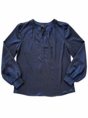 Current Air Navy Shimmer Long-Sleeve Blouse Romantic Metallic